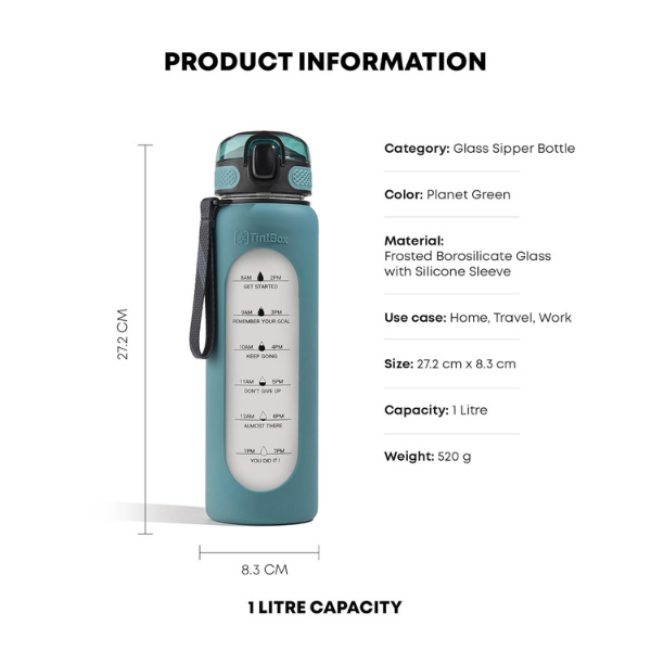 Motivational Borosilicate Glass Water Bottle