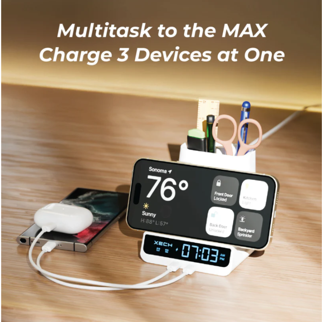 Xech Quest Max Clock With Pen Stand & Wireless Charger
