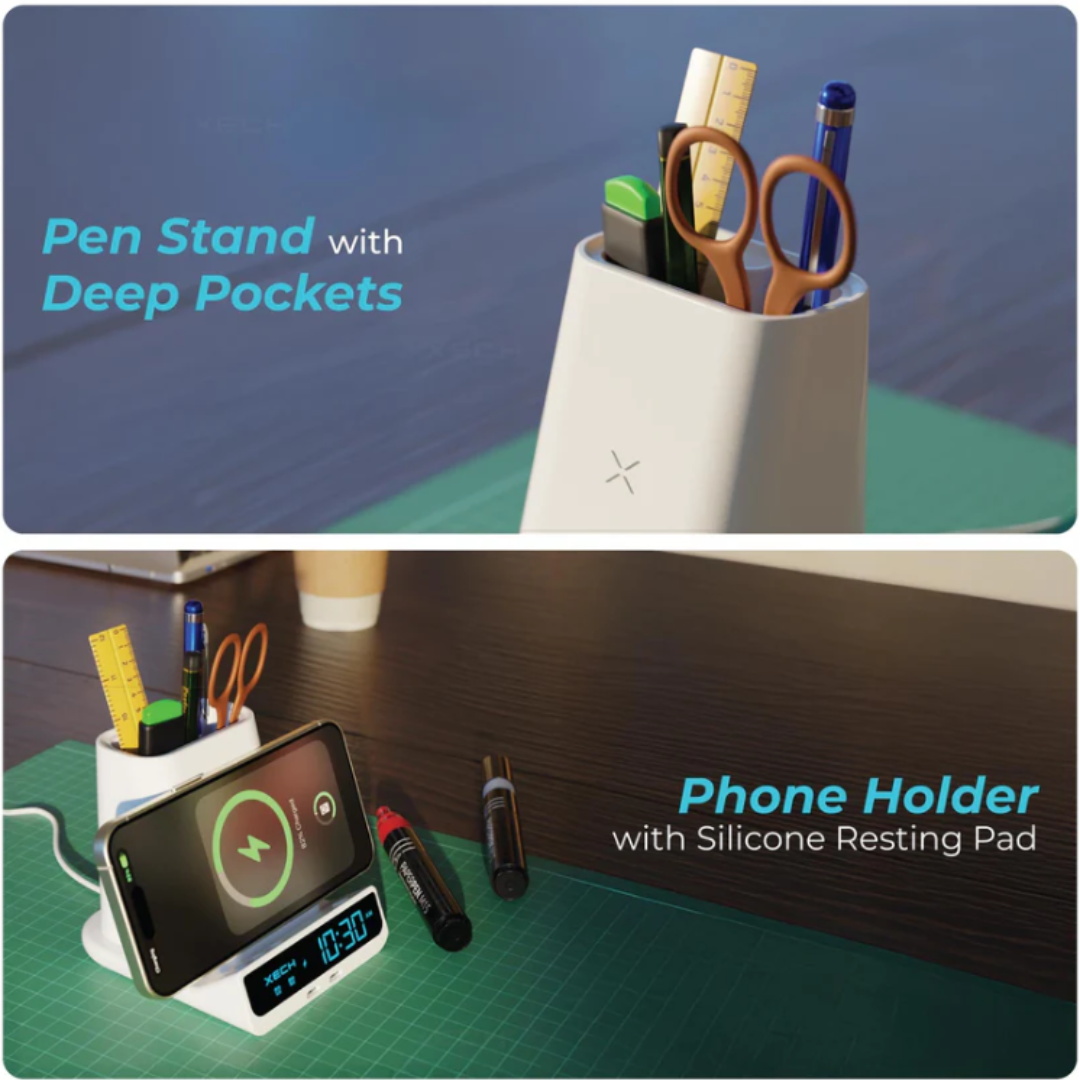 Xech Quest Max Clock With Pen Stand & Wireless Charger