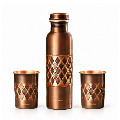 Borosil Antique Copper Bottle with Glass Set