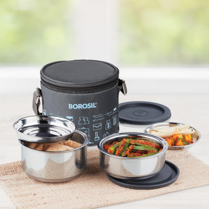 Borosil Carryfresh Round Stainless Steel Lunchbox