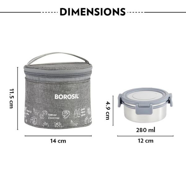 Borosil Slate Round Stainless Steel Lunchbox
