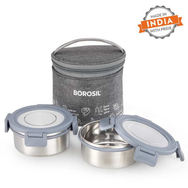 Borosil Slate Round Stainless Steel Lunchbox