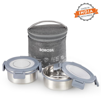 Borosil Slate Round Stainless Steel Lunchbox
