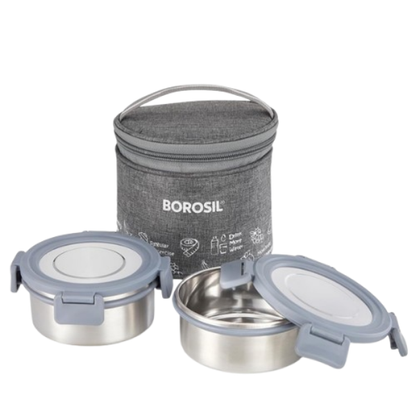 Borosil Slate Round Stainless Steel Lunchbox