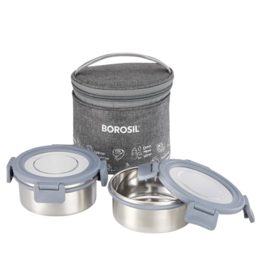 Borosil Slate Round Stainless Steel Lunchbox