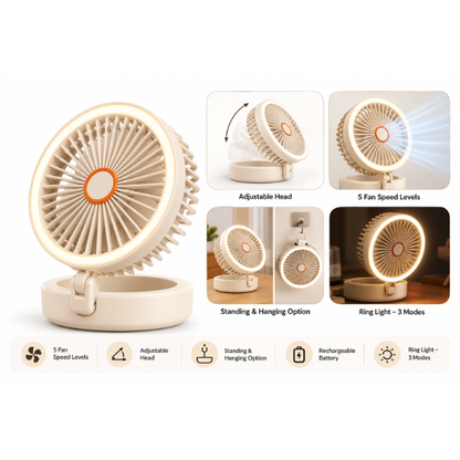Drift Foldable Fan with Ring Light