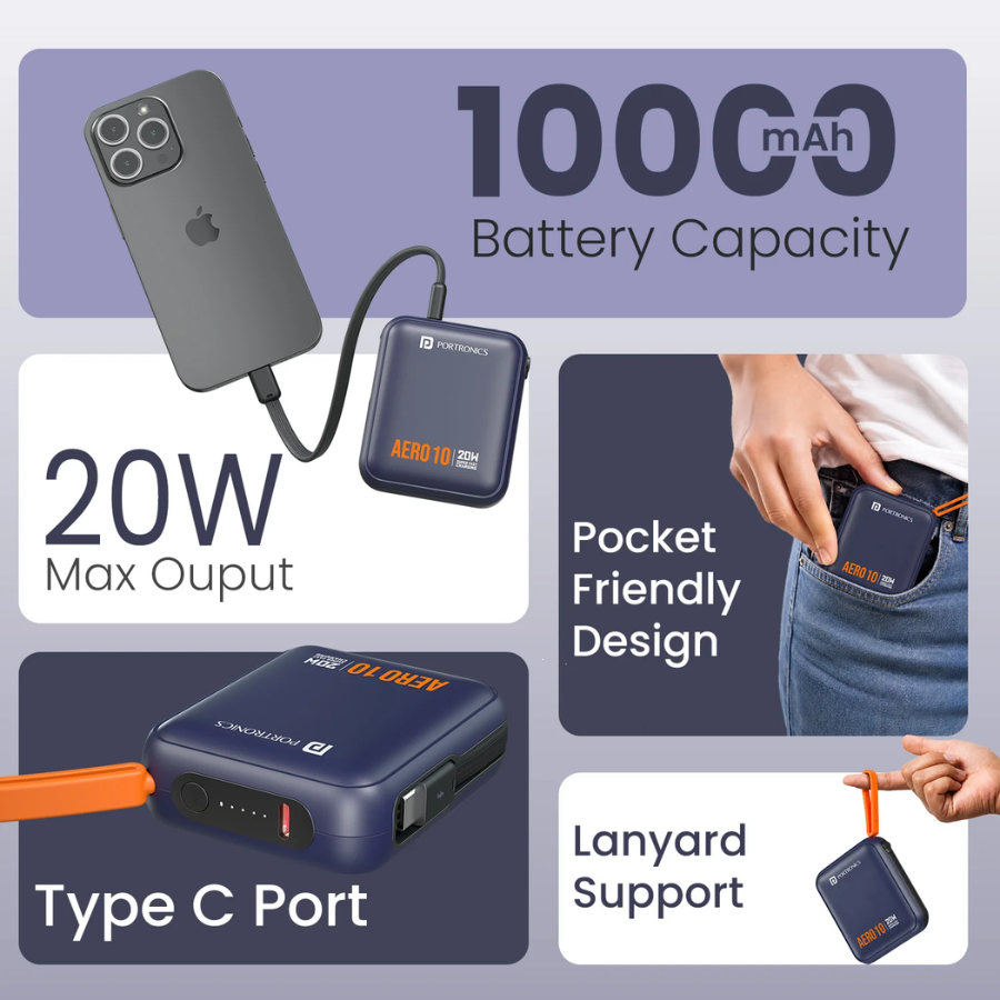 Portronics Aero 10 Fast Charging 10000mAh Powerbank