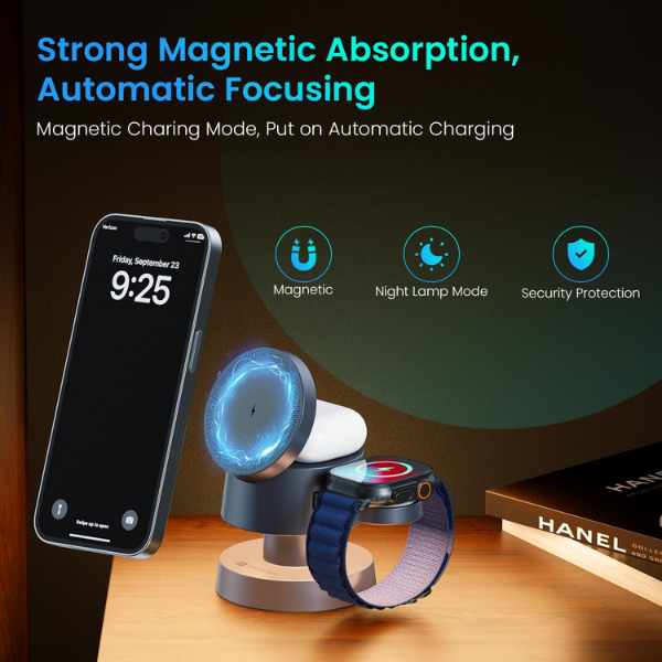 Portronics Tricharge 4 in 1 Magnetic Wireless Charger With Night Lamp