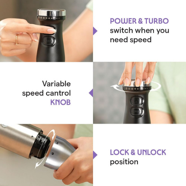 Borosil Smartblend Hand Blender with Chopper & Whisker