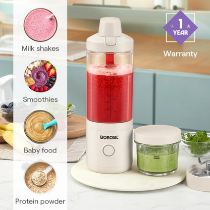 Borosil Nutrimate Portable Electric Blender with Grinder